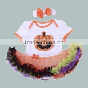 2016 halloween baby girls clothes kids orange clothes sets toddlers romper set newborn pumpkin romper pettiskirt infant hairband