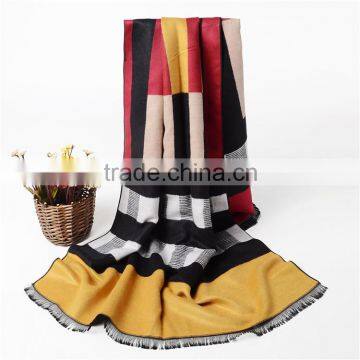 2016 Autum/Winter lady's fashion strip checked print viscose scarves and shawls, pashmina shawl