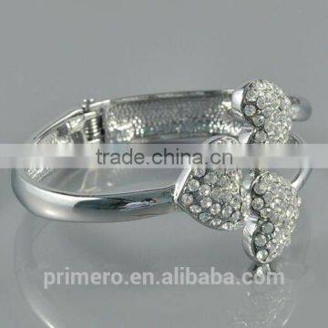 Hot Women Silver Tone 2 Heart Crystal Cuff Bracelet Bangle Fashion Jewelry Gift photo-4