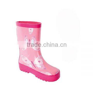 girls fancy butterfly print waterproof knee high falt shoes rubber boots