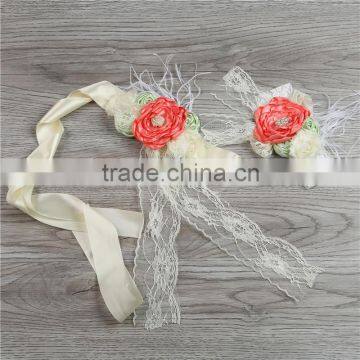 2016 hot sale new design baby girl orange flower headband sash