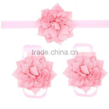 Plain Sharp Fabric Flower Decorative Baby Barefoot Sandal For Girls