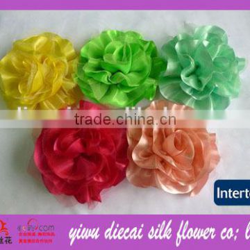 Garment decorative satin mesh rosette fabric flower brooch