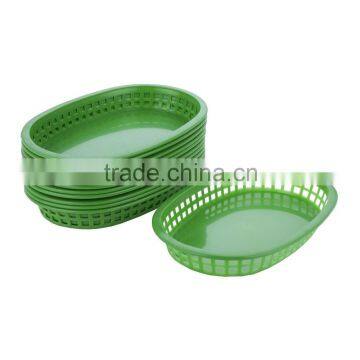 12 Pack Hot Sale Green Oblong Plastic Flat Bottom Fast Food Baskets Custom Oval Diner Baskets Outdoor BBQ Picnic Baskets