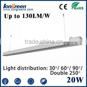 Led linear light fixture 2ft 0.6m 20W Indoor suspending surface mounted LED Batten light tube/ flat led linear