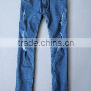 male vogue normal 5 pockets style men ripped boy cottton denim blue jeans pants with hole