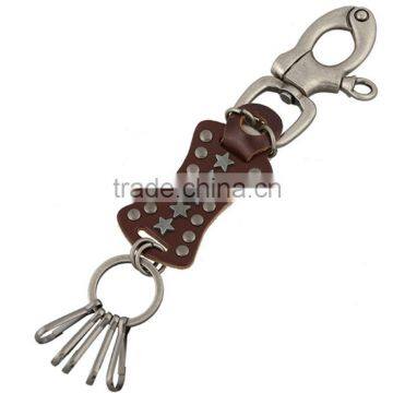 2016 Fashion Star Metal Cow Leather Keychain Men's Fashion Handmade Decoration Calf Skin Leather Keyring FHMK0035