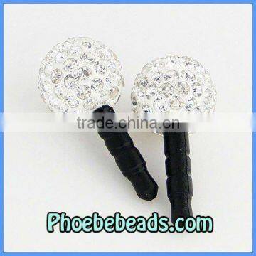 Wholesale New Sparkling White Crystal Rhinestone Pave Disco Ball Earphone Dustproof Jack Plug Ear Cap For Phone Iphone MDP-P1205