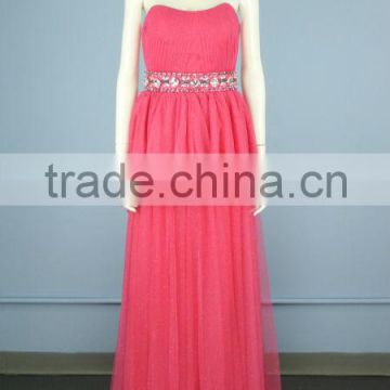 Strapless Sparkling Mesh Cherry Evening Dress with Heavily Embellished Waistline EY0012