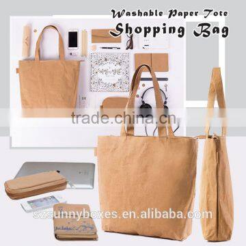 New Unique Design Recycle Washable Kraft Paper Travel Storage Bag With Handles & Zipper