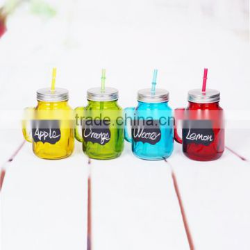 hot selling 4pcs Glass Mason Jar Set with Black Board glass drinkware