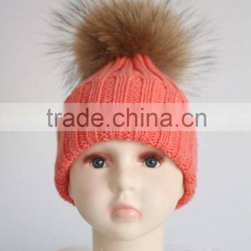 Baby Handmade Cute Hats For Kids With Raccoon Fur Balls Knitted Baby Kids Hats