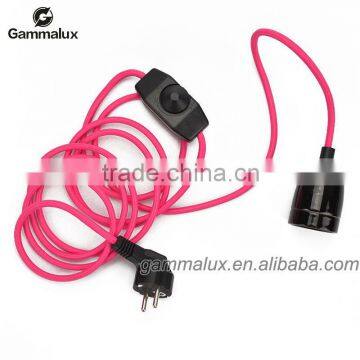 Pink Textile Cable Wire with E27 Ceramic Lamp Holder with Dimmer Switch