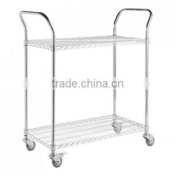 2-Tier Chrome steel structure Wire adjustable Shelf Trolley for warehouse TR-03