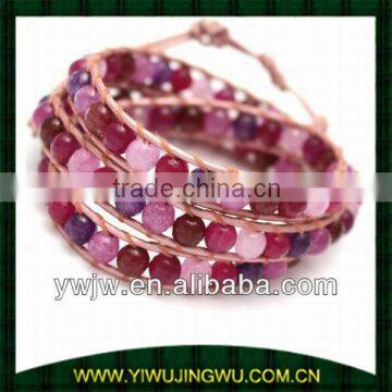 Wide Natural Amethyst Leather Wrap Bracelet (JW-G2581)