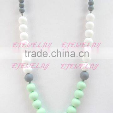 white blue&gray round silicone teething beads necklace wholesale teething baby necklace breakaway clasps necklace TN055