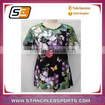 Stan Caleb Birds Butterflies Flowers Printed Short Sleeve T-Shirt TOP