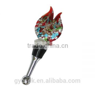 Novelty Flame Shaped Silver Foil Colorful Lampworking Glass Red Wine Stopper