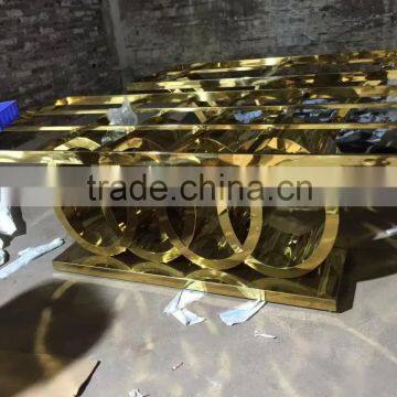 Foshan factory modern marble top gold stainless steel frame dining table