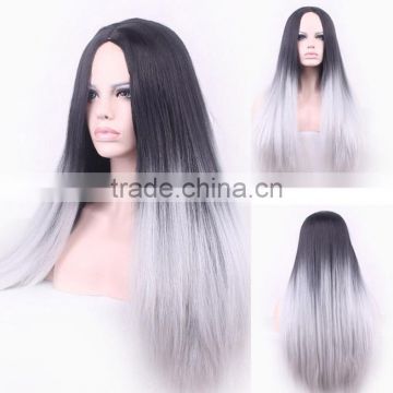 Mixed Black+White Women Cosplay Straight Long Hair Girls Fashion Wig N503