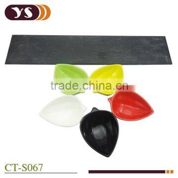 5pcs Ceramic Sauce Dishes With Slate Tray photo-4