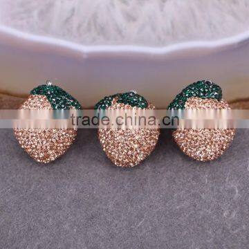 Peach Pendant, Pave Crystal Zircon Clay Pendants, Gem Pendant Beads For Jewelry Making