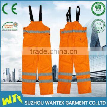 fashional TC fluo orange working overall trousers reflective working safety uniform overall pants