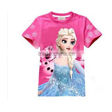 Rose red elsa frozen t-shirt, hot sale cotton t-shirt for girl