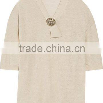 15JWL0220 woman linen short sleeves T shirt sweater
