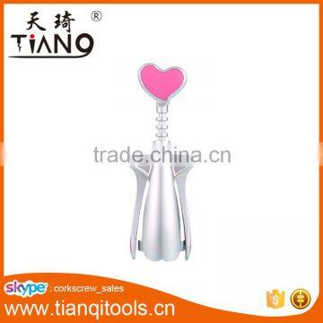 Heart shaped head zinc alloy wine corkscrew for gift,pink cute novelty wine corkscrew/wine opener