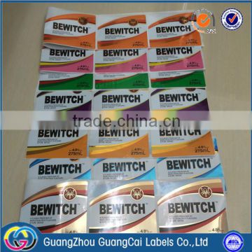 Guangzhou manufacture custom colorful drink vinyl sticker self adhesive labels stickers