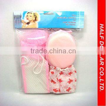 4pcs bath set/bath sponge belt&plastic soap holder&Shower cap