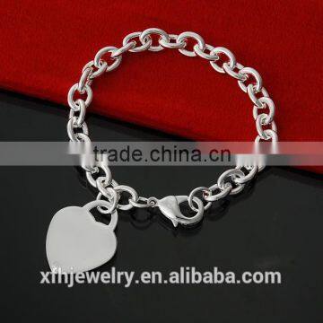 925 sterling silver plated Heavy Wide Chain Lobster Clasp Heart Bracelet