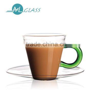 80ml high borosilicate glass coffee cups with handle without tray handmade glassware N6335