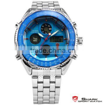 Shark Men Digital Day Date Display Stainless Steel Sport LCD Quartz Watch