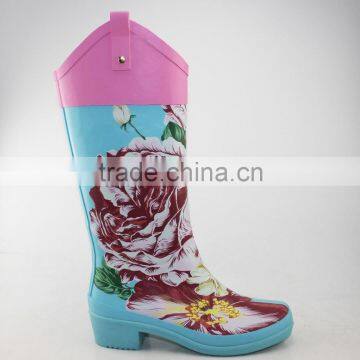 New printing peony flower vintage ladies rubber boot
