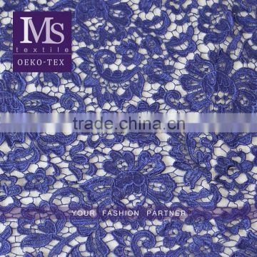 Good quality polyester flowers crochet royal blue lace fabric wholesale