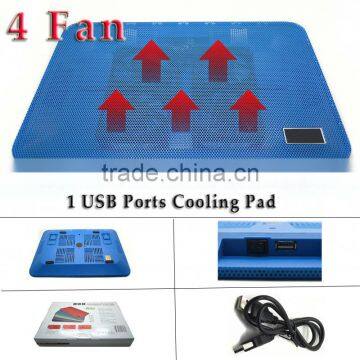 10-18" laptop cooling pad cooler fan with 4 fans 1 USB Port hub blue table external cooling fan for Dell Sony MAC Laptop