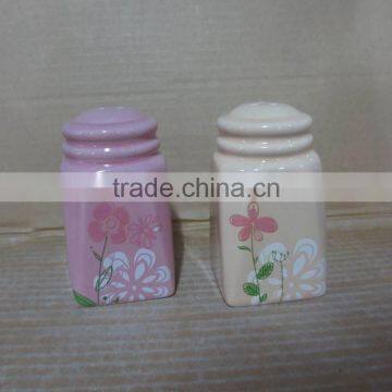 Ceramic flower decal salt and pepper pot