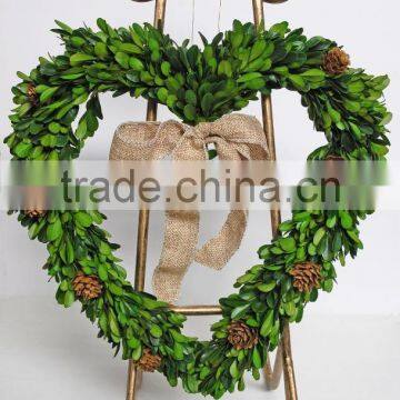 Preserved Green Boxwood Heart With Silk Bowknot for Abroad Markets photo-2