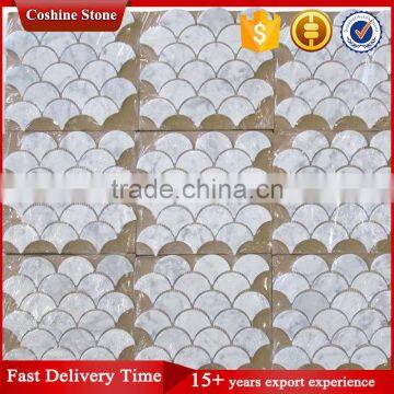 Polished White Carrara Fish Scale Fan Shaped Mosaic Tiles photo-2