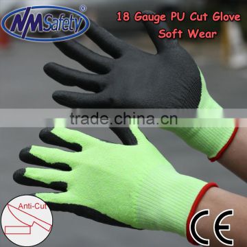 NMSAFETY 18 gauge cut proof gloves/cut resistant gloves/pu anti cut safety glove /cut level 5 glove