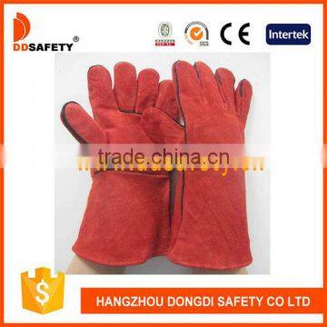 DDSAFETY Wholesale Red Industrial Leather Hand Gloves With Lining And Palm One Piece Back photo-2