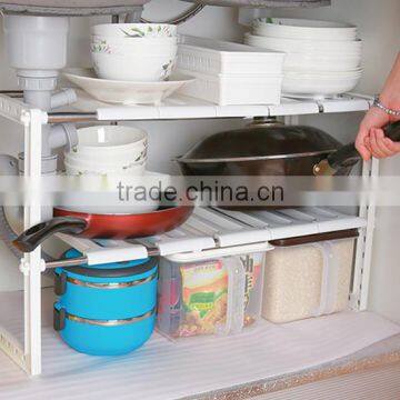 2 Tier Expandable Adjustable Under Sink Shelf Storage Shelves Kitchen Organizer photo-2