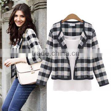 2015 new fashion open stitch short two piece cotton casual women coat