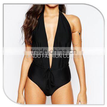 2016 Plunge Halter Neck Colour Block Swimsuit for Beautiful Women Sexy One Piece Bathing Suits photo-4