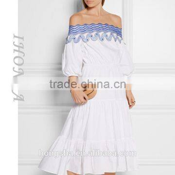 Latest Ladies Off Shoulder Handmade Embroidery Dresses Design Fashion Embroidery Design For Dress HSD6861