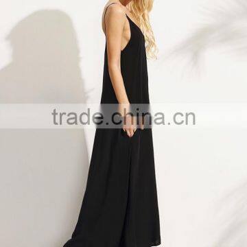 Woman Black Summer Sleeveless Spaghetti Strap Maxi Beach Shift Dress photo-5