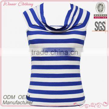 Popular summer straped neck sexy back cross stripe blouse for women