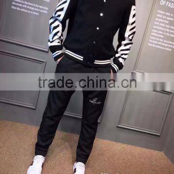 Fashion black and white stripe jacket men casual baseball jacket 2016